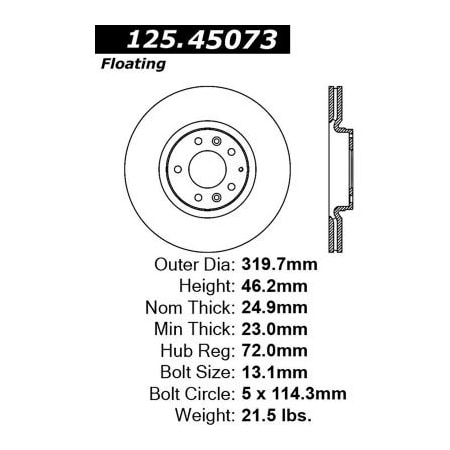 Centric Centric Premium High Carbon Alloy Brake Rotor, Centric Parts 125.45073 125.45073